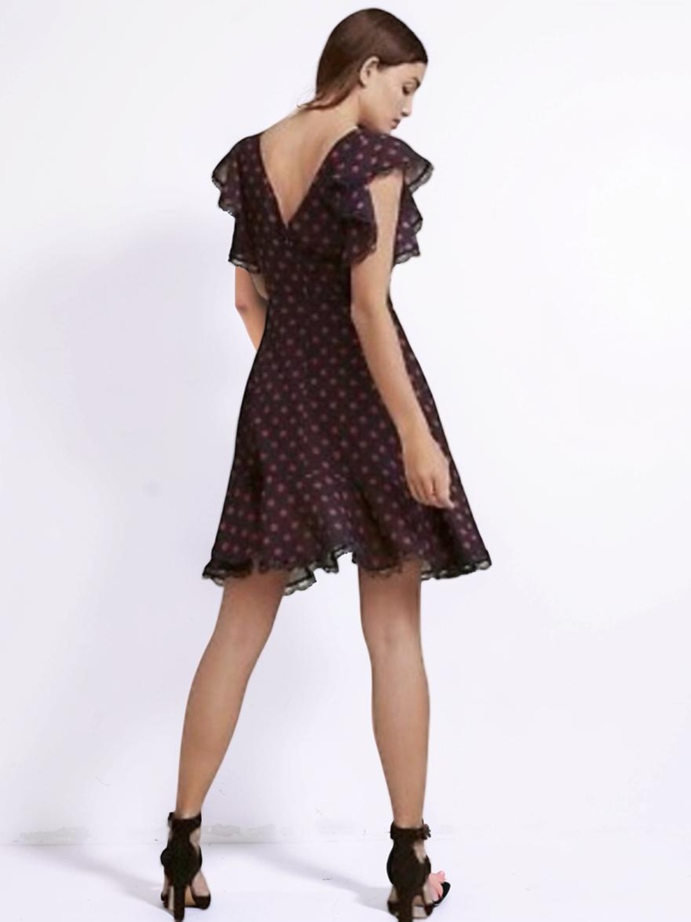 BB Dakota Navy Dress with Red Dot Print and V-Back